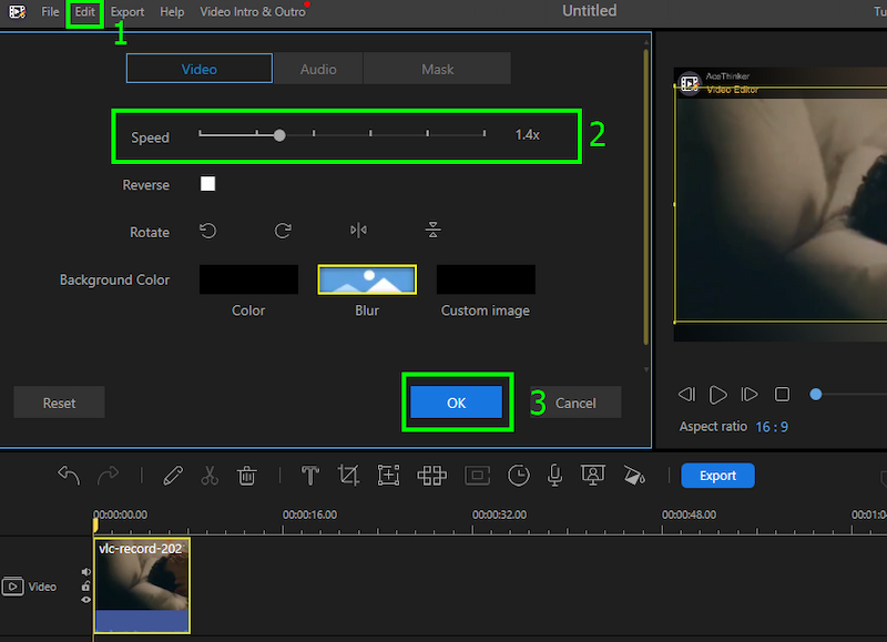 adjusting video speed on acethinker video editor