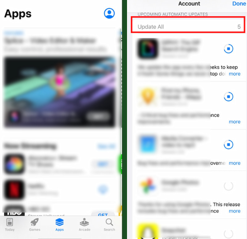 avoid black screen spinning update apps