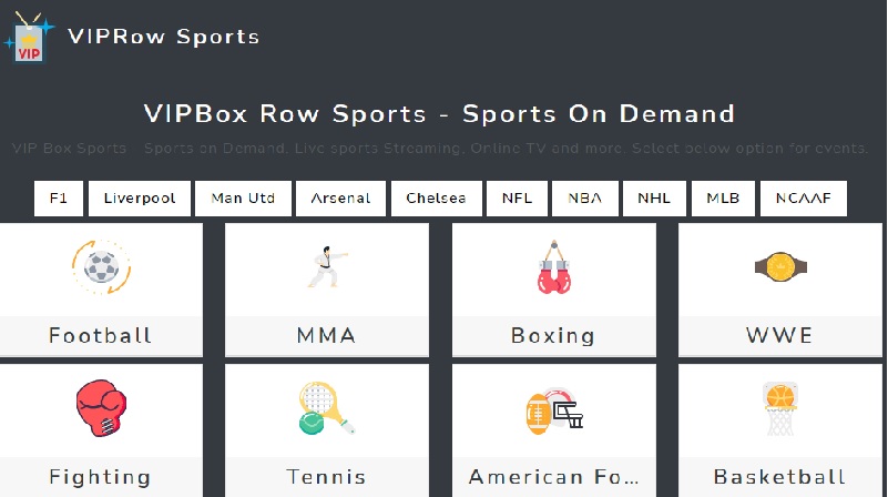 live tv streaming sites viprow sports interface