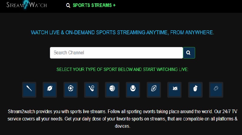 interfaz stream2watch de sitios de transmisión de televisión en vivo