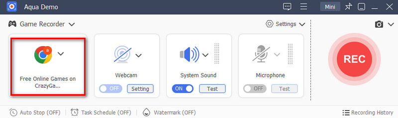 select game window to record