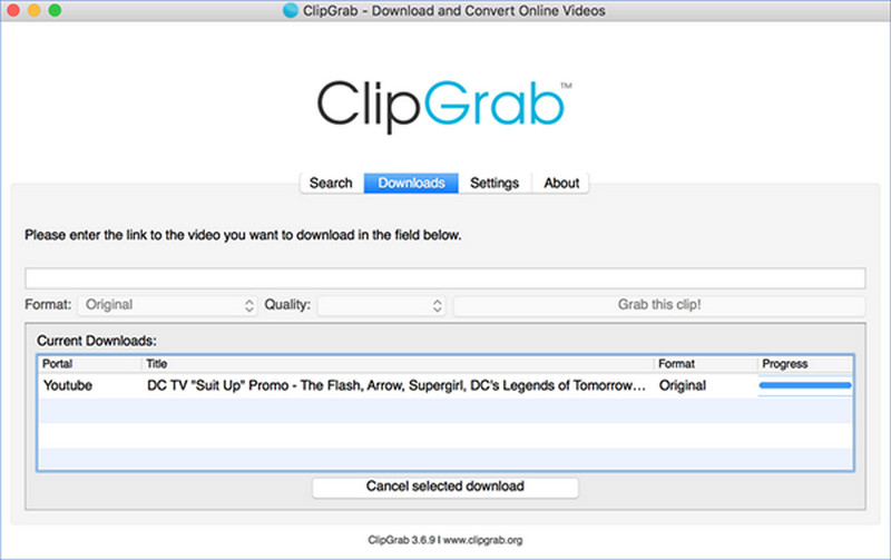 interfaz principal de clipgrab