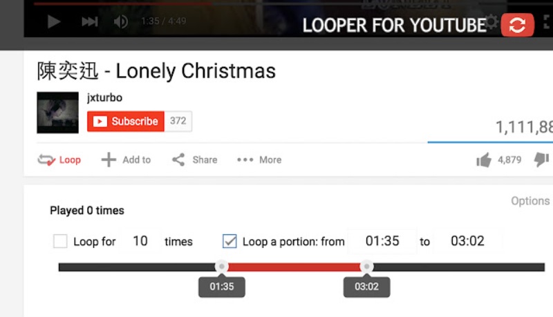 loop youtube video via google chrome extensions