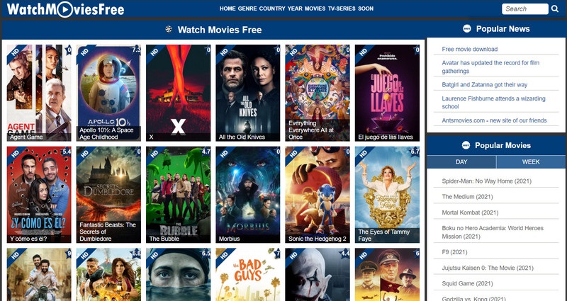watch free movies main interface 