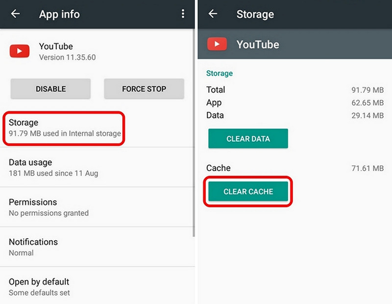 youtube clear cache and data