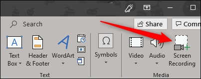 open powerpoint and select screen recording
