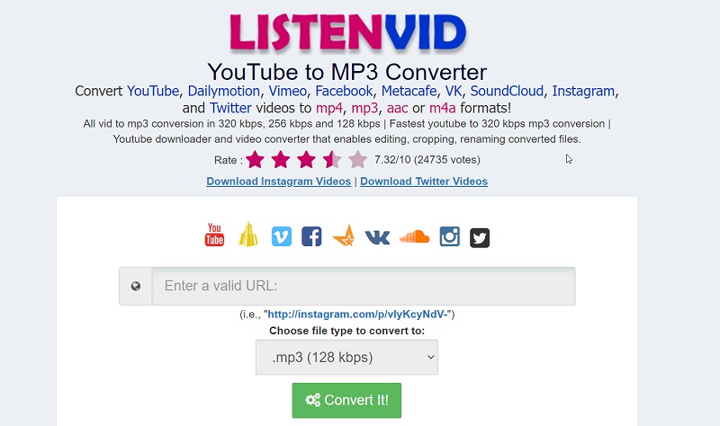 download youtube to MP3 in 128kbps with listenvid