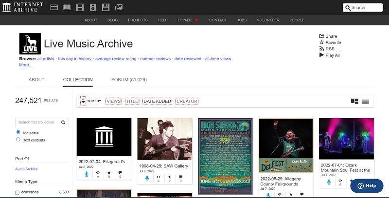 internet archive as a free music download sites