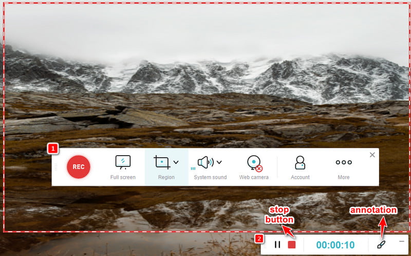 select screen dimension on the free online screen recorder 