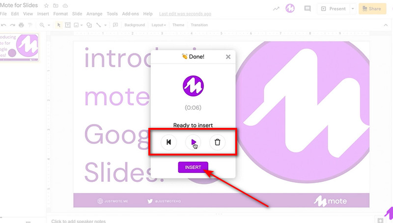 voice record on google slide using mote