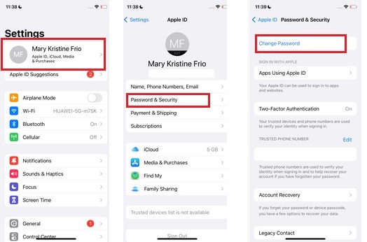 reset your apple id with settings