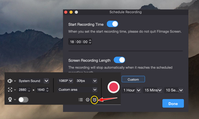 schedule recording on filmage screen
