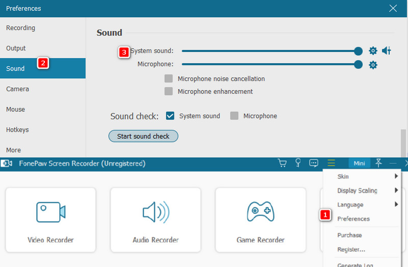 select sound preference on fonepaw