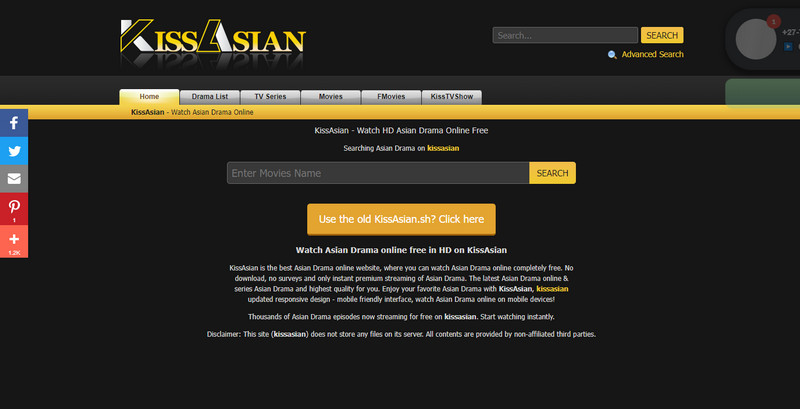interfaz del sitio kissasian