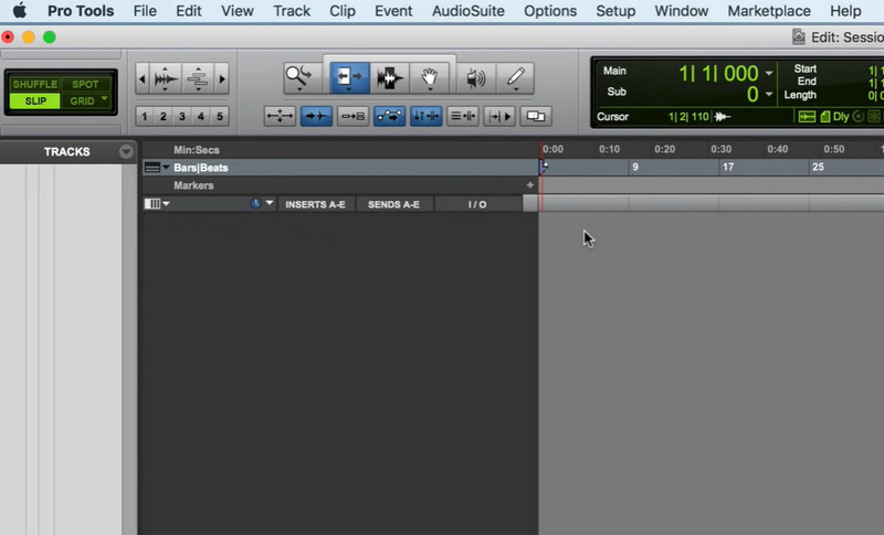 pro tools interface for audio recording on mac