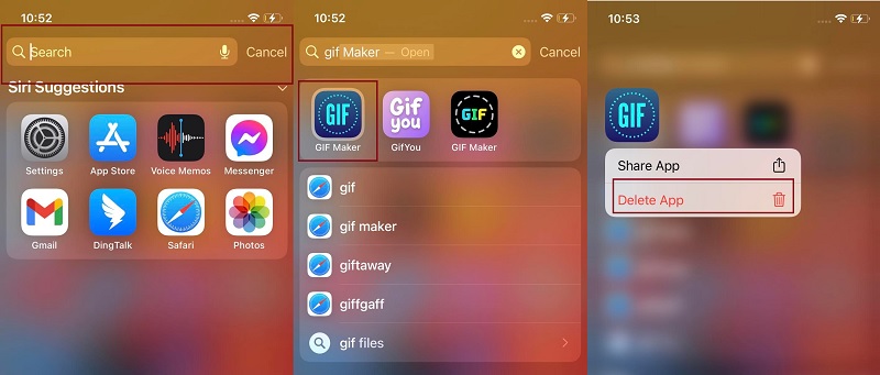delete hidden apps on iphone by spotlight
