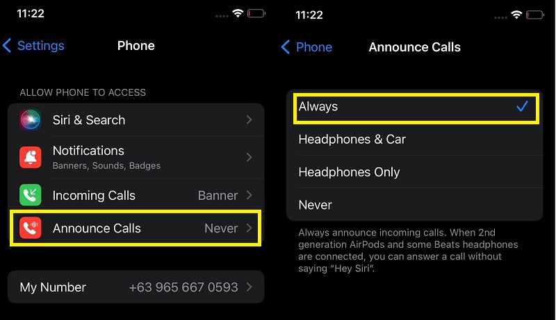 habilite anunciar llamada para evitar que el iPhone vaya directamente al correo de voz