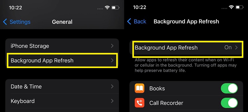 disable the background app refresh