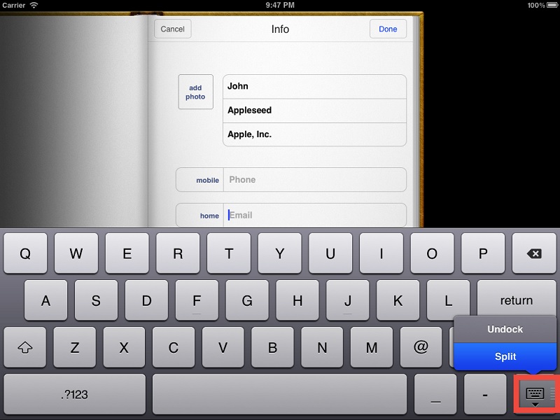 undock the keyboard of your device