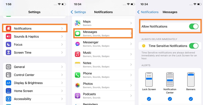 fix not getting text notifications on iphone using notification settings