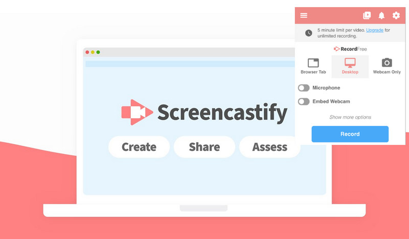 interfaz de grabadora de pantalla screencastify