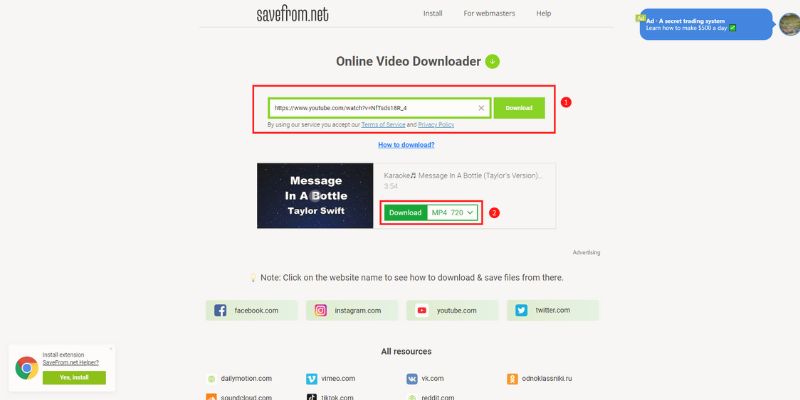 savefrom.net steps to download youtube videos