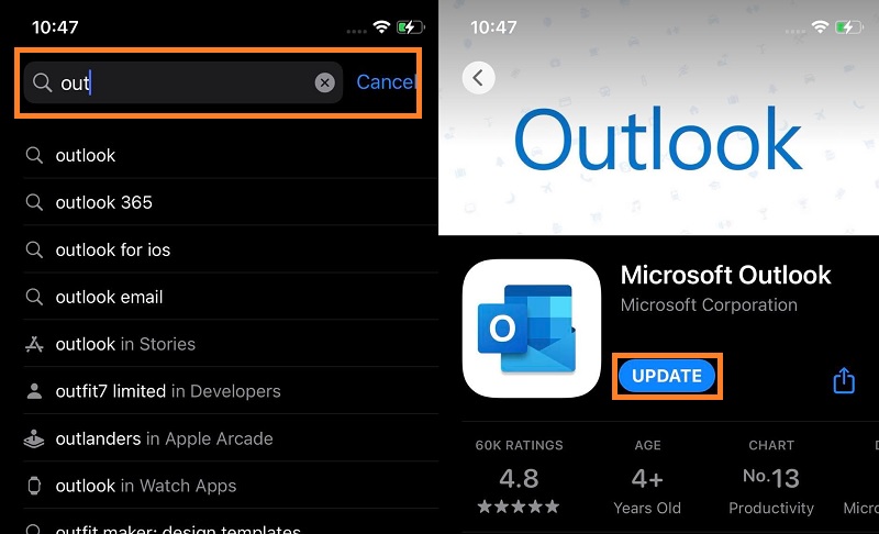 update the outlook application