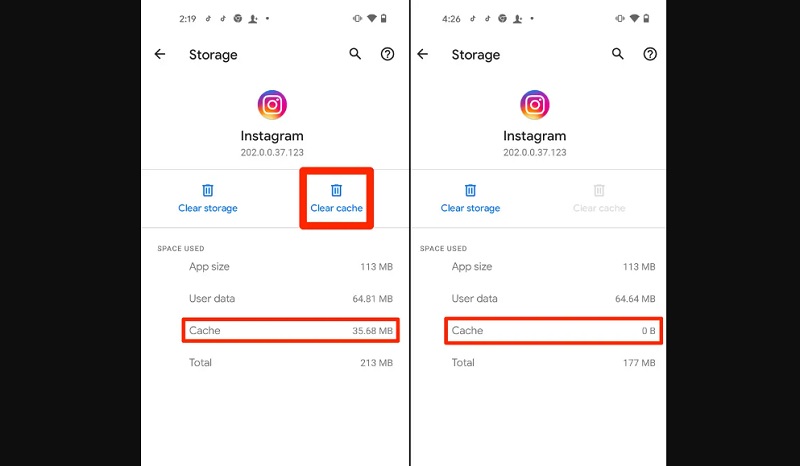 clear the instagram cache on device