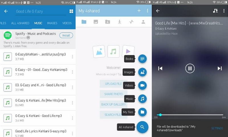 4shared as free mp3 downloader for android