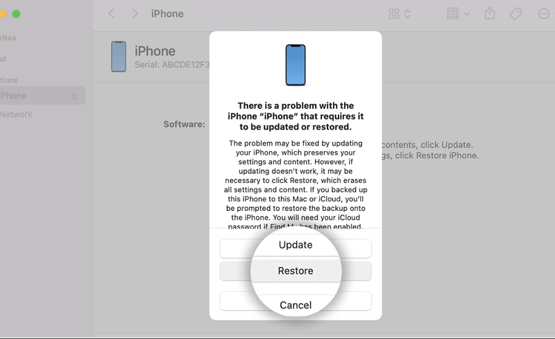 restablezca el código de acceso del tiempo de pantalla restaurando el iPhone a través de iTunes