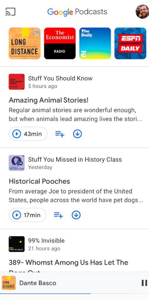 recomendaciones de podcasts de google