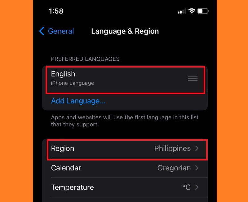 cambie la región y el idioma de su dispositivo para corregir los gifs que no funcionan en el iPhone