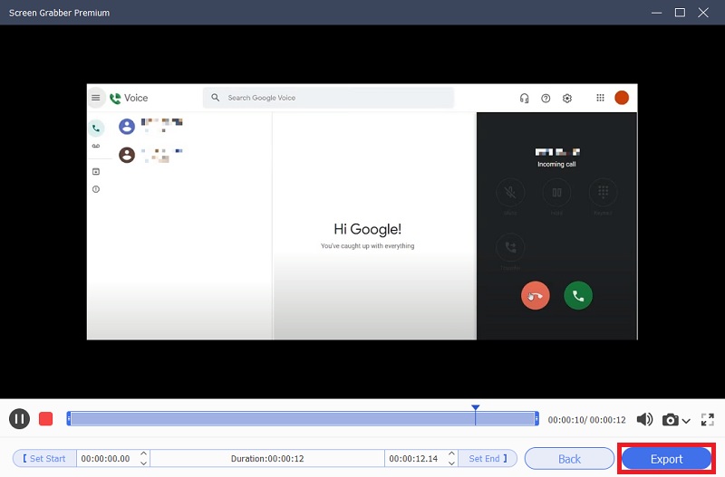 end the google voice call recording