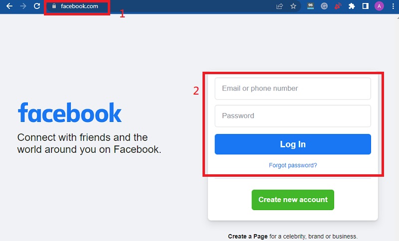 log in your account in facebook