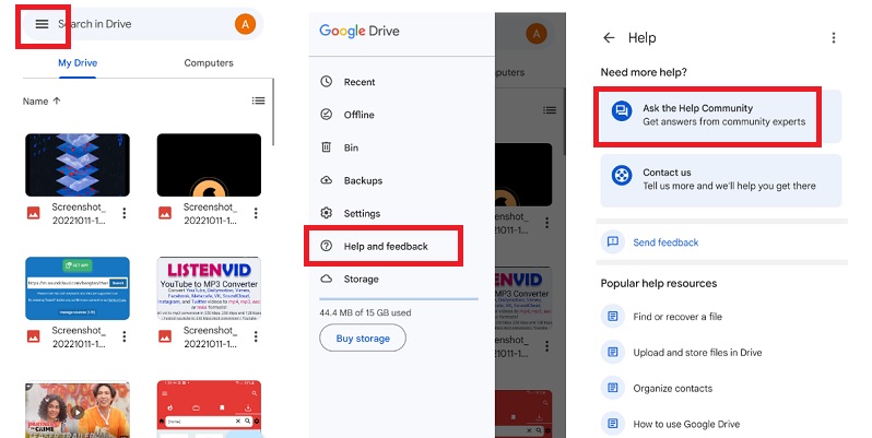 comuníquese con el equipo de soporte de Google Drive para recuperar la copia de seguridad de SMS de Google Drive