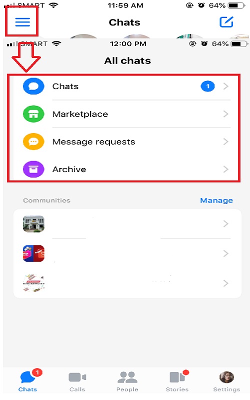 open messenger app and click the 3 lines