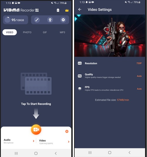 record gameplay on android using vidma