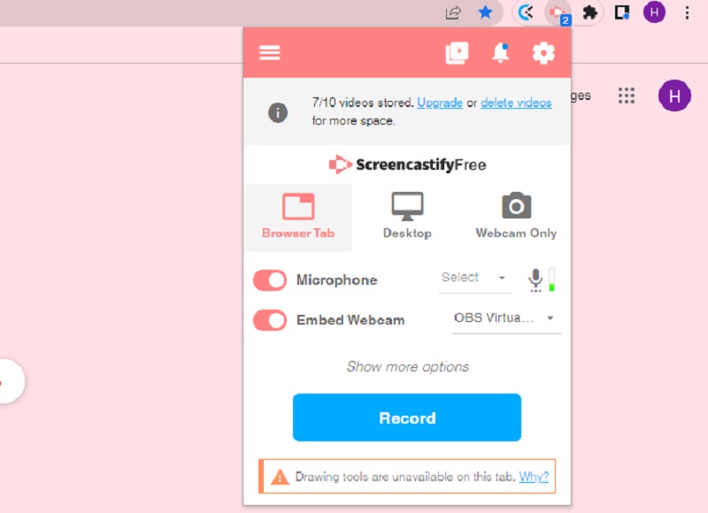 screencastify screen recorder interface