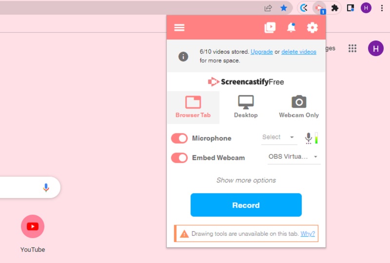 interfaz de usuario screencastify