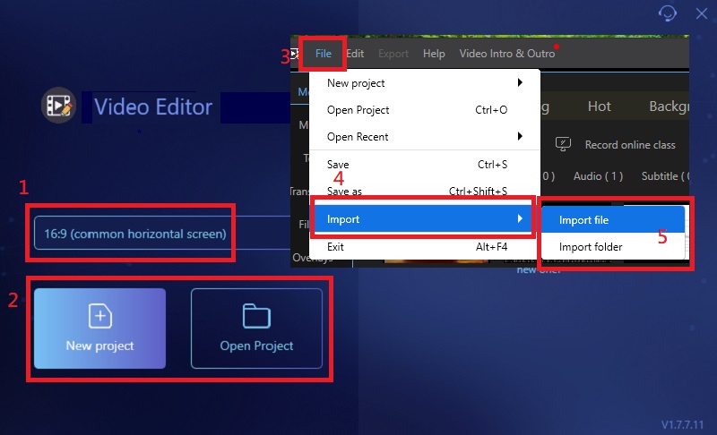 create a new project and import a video file