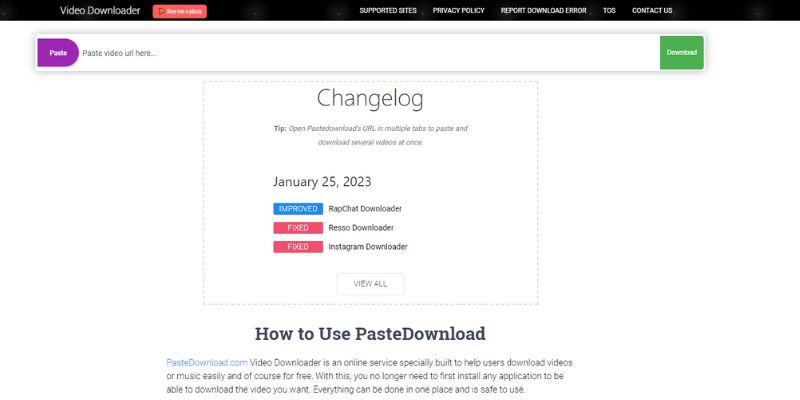 pastedownload website homepage