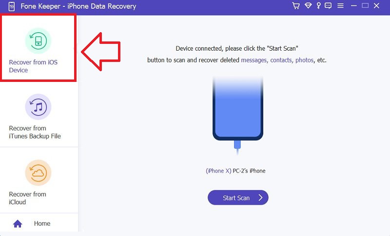 toque Recuperación de datos de iPhone e irá a la sección de recuperación del dispositivo ios.