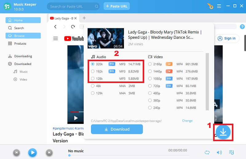 open youtube, search for a video, click the download icon, and select mp3.