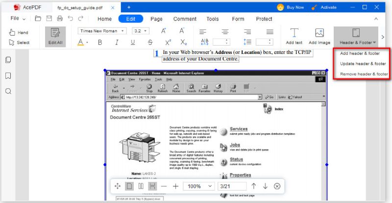 edit pdf header and footer