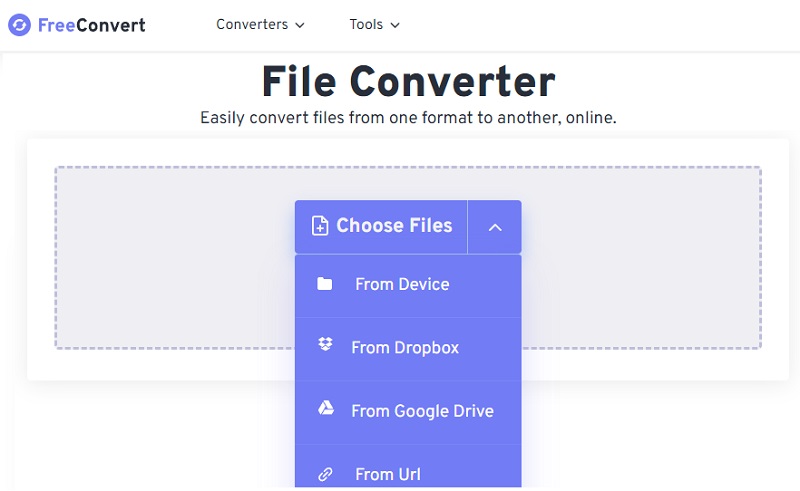 freeconvert file converter main interface