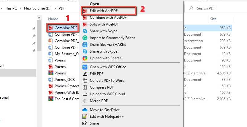 locate file and click edit with acepdf