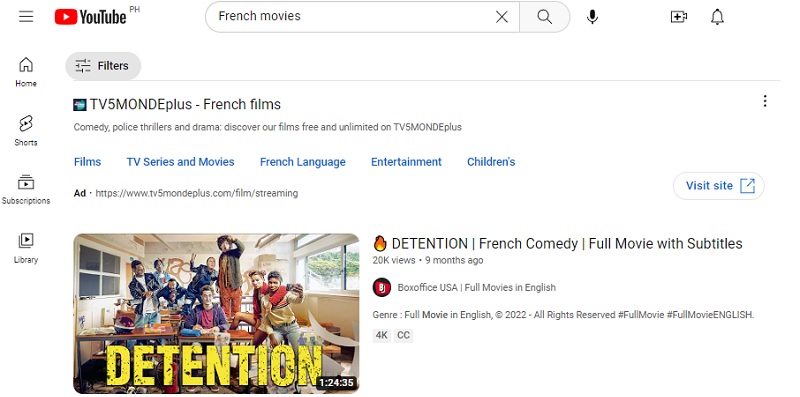 watch french movies online youtube