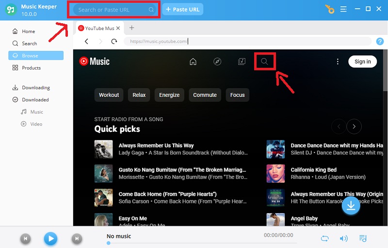 search a song on youtube music