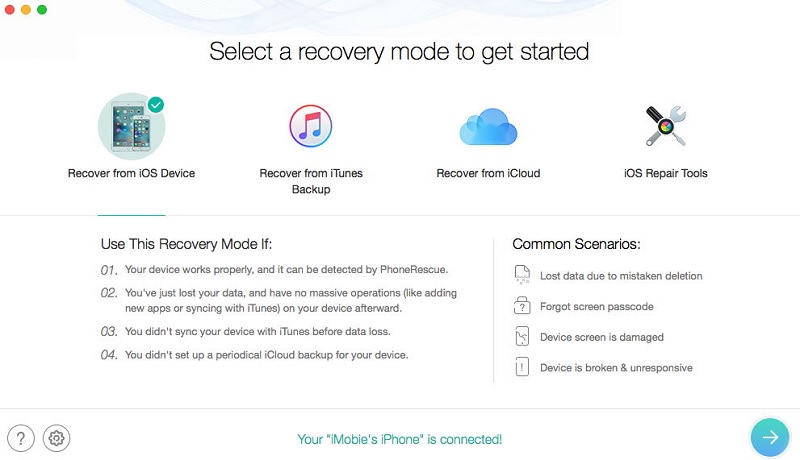 imobie iphone data recovery interface