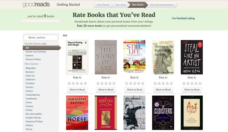 goodreads home interface 